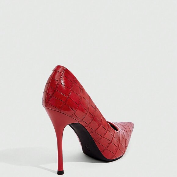 Red Elegant Women's Pointed Toe High Heel Pumps - Picture 6 of 7